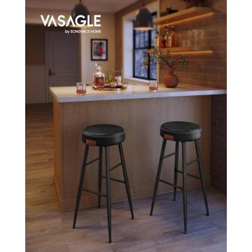 Set 2 scaune de bar, Vasagle, Negru, 51.6x51.6x75 cm